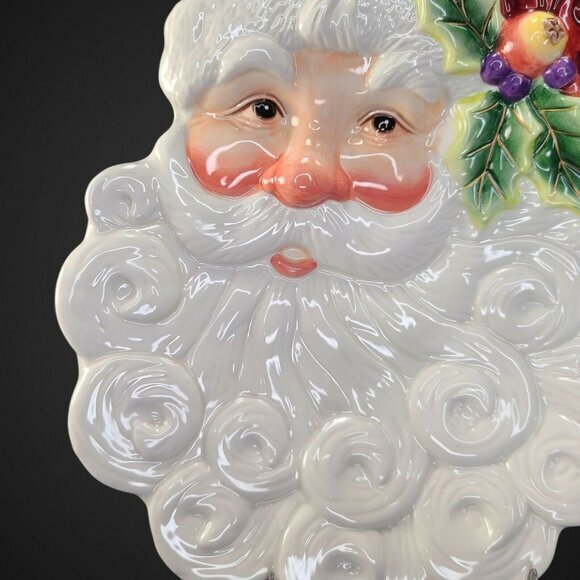 Fitz and Floyd Santa Claus‎ Candy Dish Wall Decor Cookie Plate Curly Beard Xmas - Picture 3 of 9